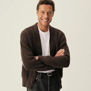 Buck Mason Men's NWT Seafarer Cotton Rib Cardigan Black Walnut Brown Size XL